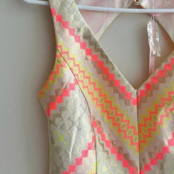 Minuet Aztec Print Neon and Gold Cocktail Dress, Open Back Dress, Medium - Picture 7 of 16